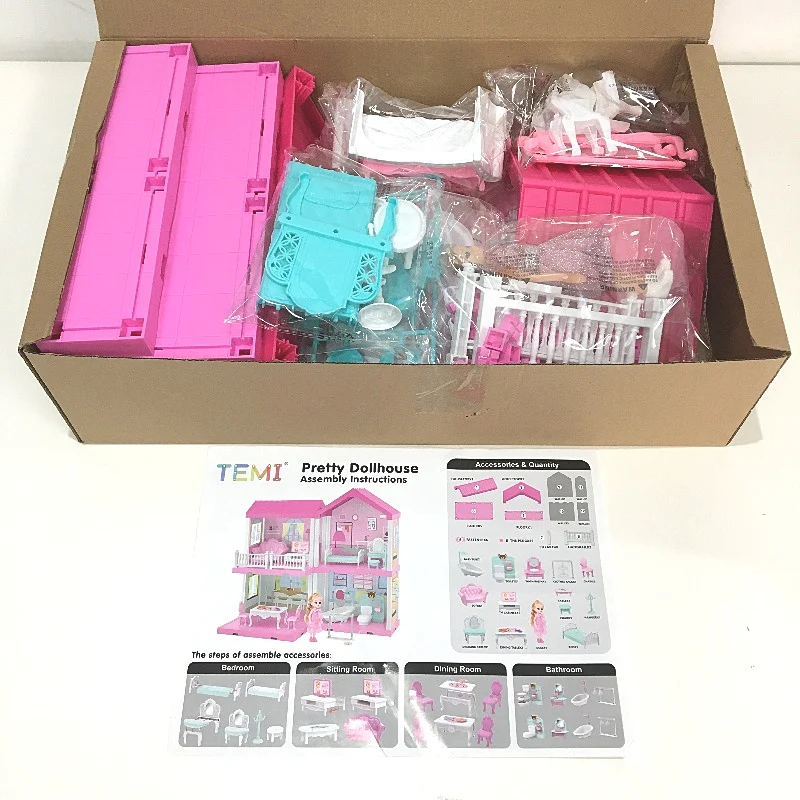 Zalluc Model's House 4 Room Pink Doll House With Furnitures & 1 Doll Age 3+ NEW - Image 4
