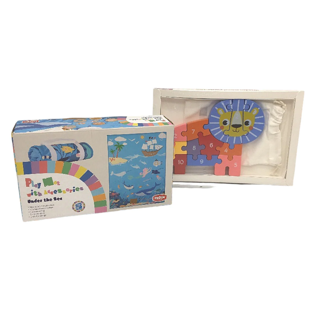 Baby Educational Toys 2PC Bundle Ocean Play Mat Set & Lion Wooden Puzzle Age18M+