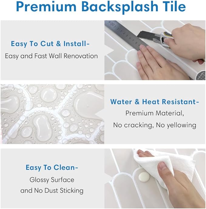 COMSTICKC Decor 10 Piece Beige Fish Scale Peel and Stick Backsplash Tiles NEW - Image 3