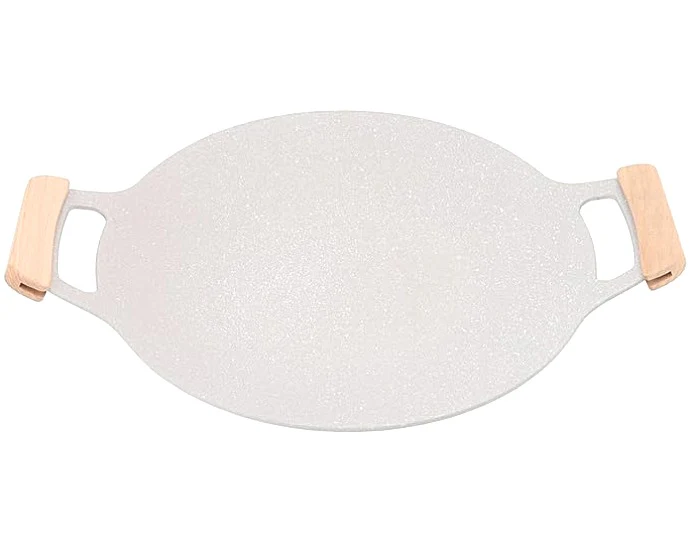Korean BBQ Grill Pan 34cm Small Non-Stick Round Griddle Plate Wooden Handles