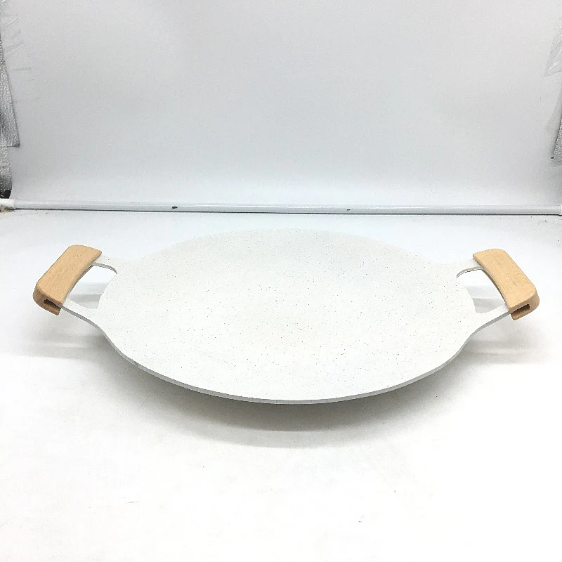 Korean BBQ Grill Pan 34cm Small Non-Stick Round Griddle Plate Wooden Handles - Image 5