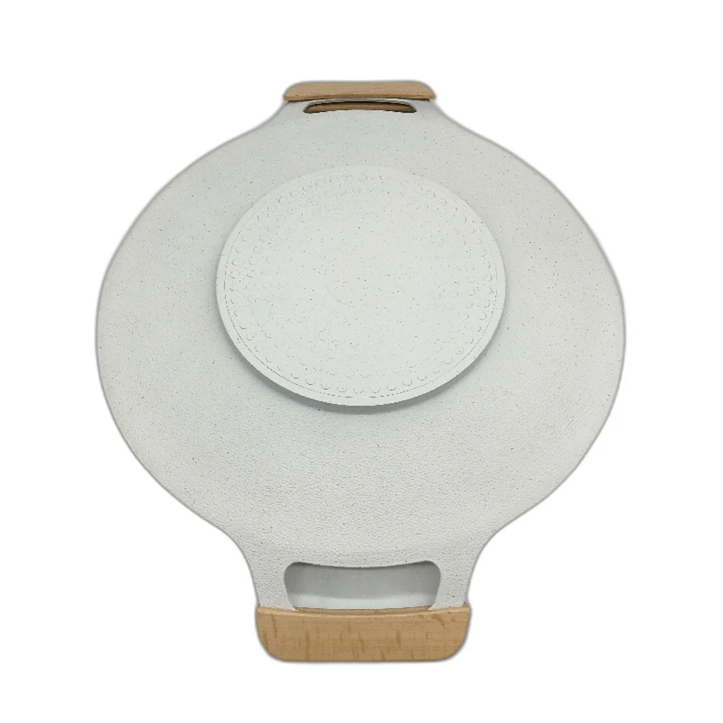 Korean BBQ Grill Pan 34cm Small Non-Stick Round Griddle Plate Wooden Handles - Image 7