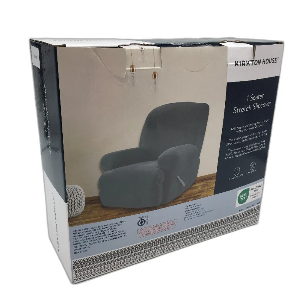 Kirkton House Recliner Seat Stretchy Slipcover Blue Soft Lined Chair Cover - Image 4