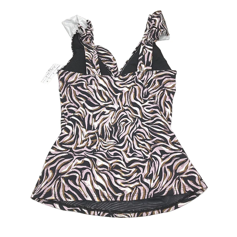 Myer Black & Purple Patterned Padded Swim Top Ruffle Strap Ladies Size 10 - Image 2