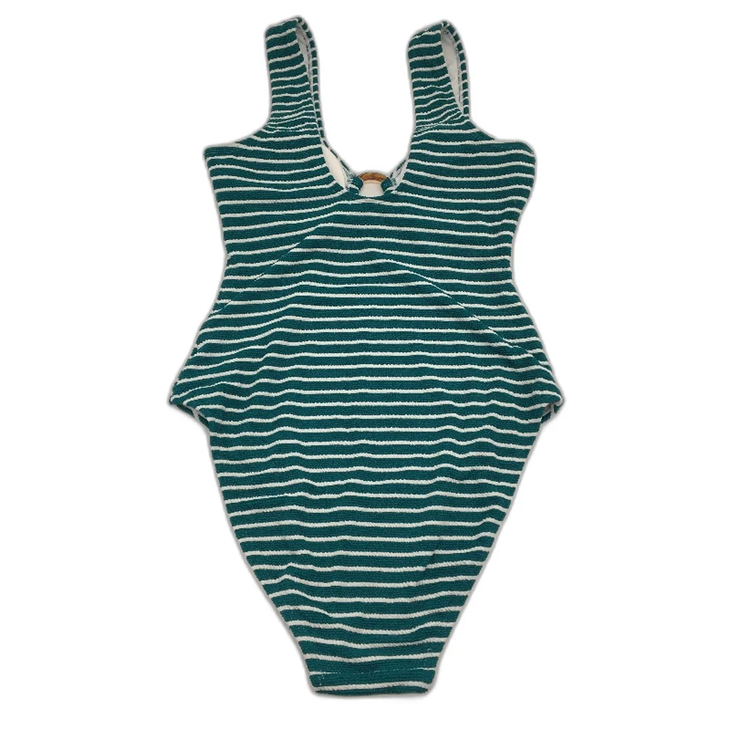 Myer Teal & White Striped Padded One Piece Soft Textured Swimsuit Ladies Size 10 - Image 2