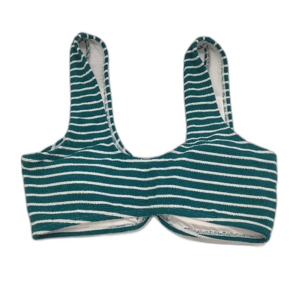 Myer Teal & White Striped Padded Bikini Top Textured Swim Top Ladies Size 10 - Image 2