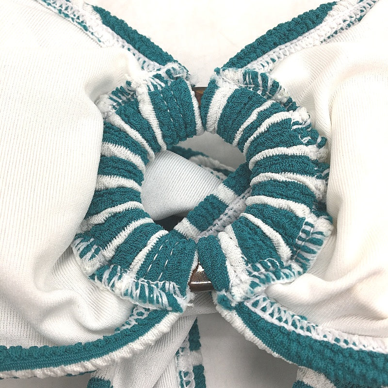 Myer Teal & White Striped Padded Bikini Top Textured Swim Top Ladies Size 10 - Image 4
