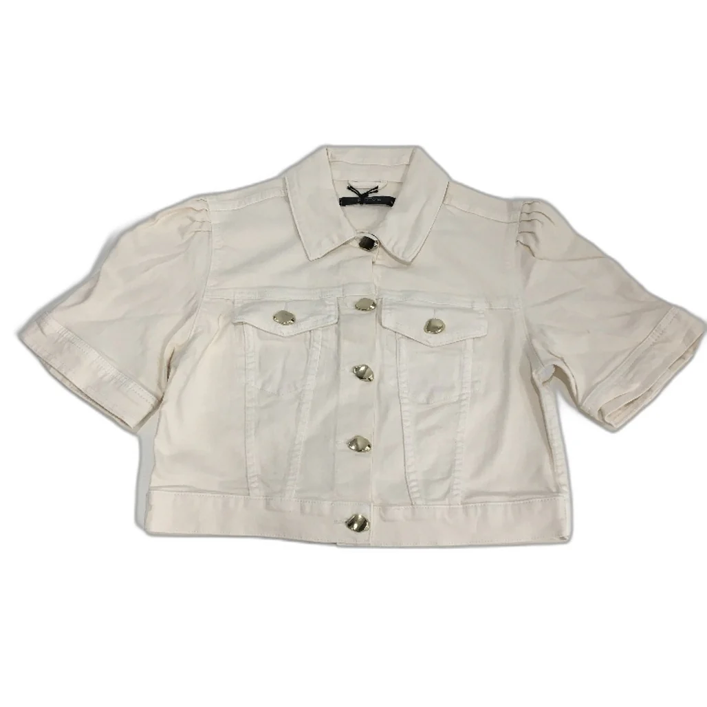 Portmans Cream Cotton Cropped Denim Button Up Short Sleeve Top Ladies Size 8 NEW