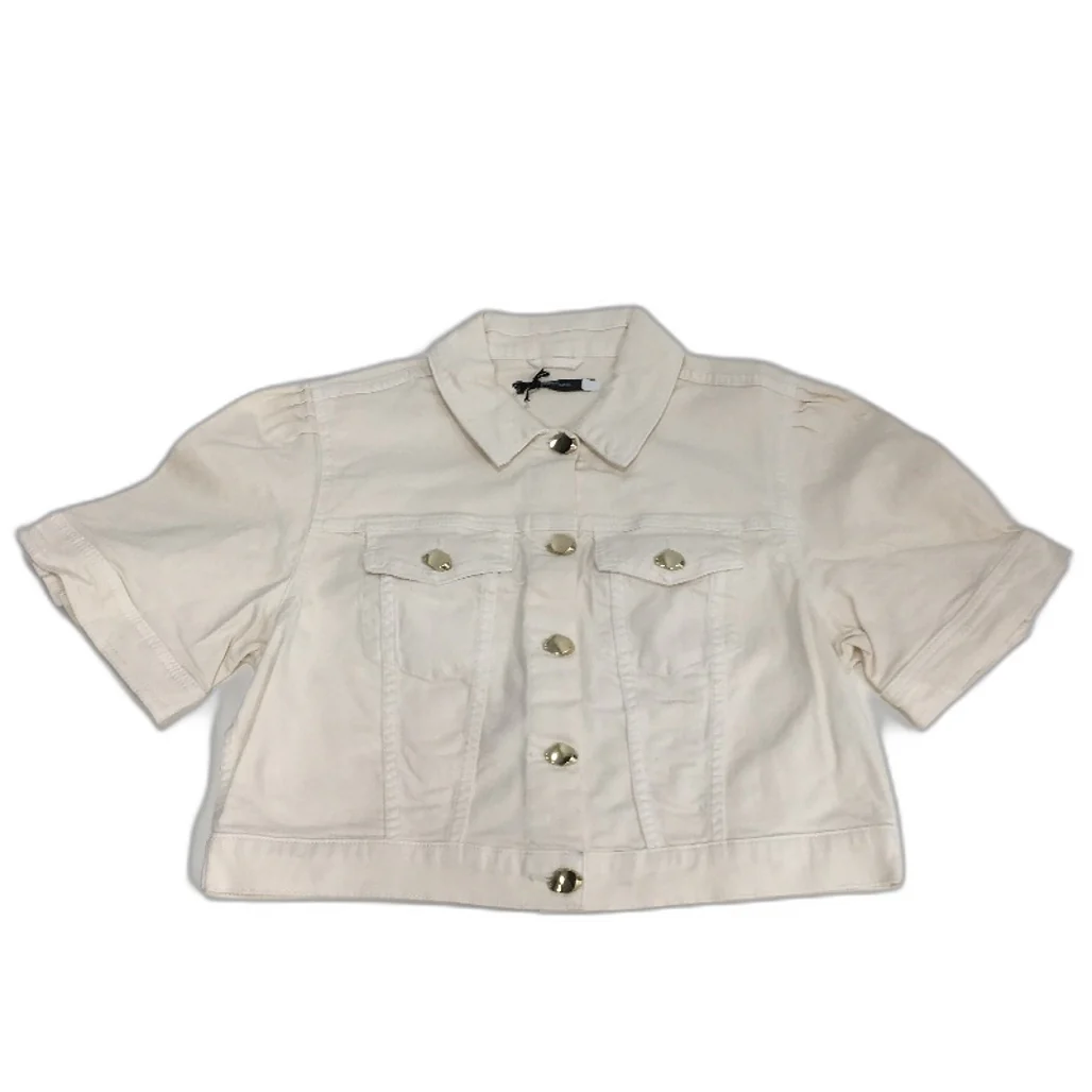 Portmans Cream Cotton Cropped Denim Button Up Short Sleeve Top Ladies Sze 16 NEW