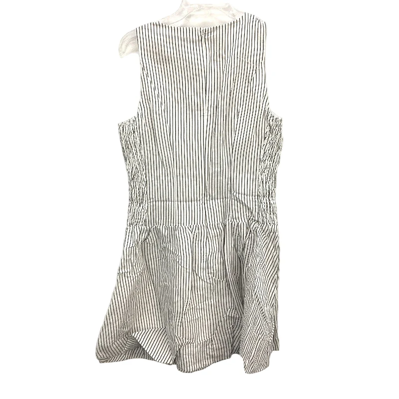 Portmans Fudge Stripe Linen Blend Ruched Sides Bubble Skirted Dress Size 6 NEW