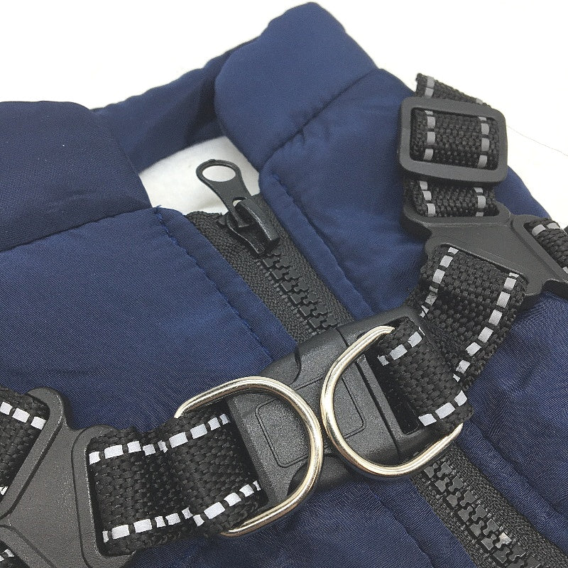 Small Dog Cat Pet Puppy Jacket With Harness Outdoor Warm Winter Sports Vest Navy - Image 4