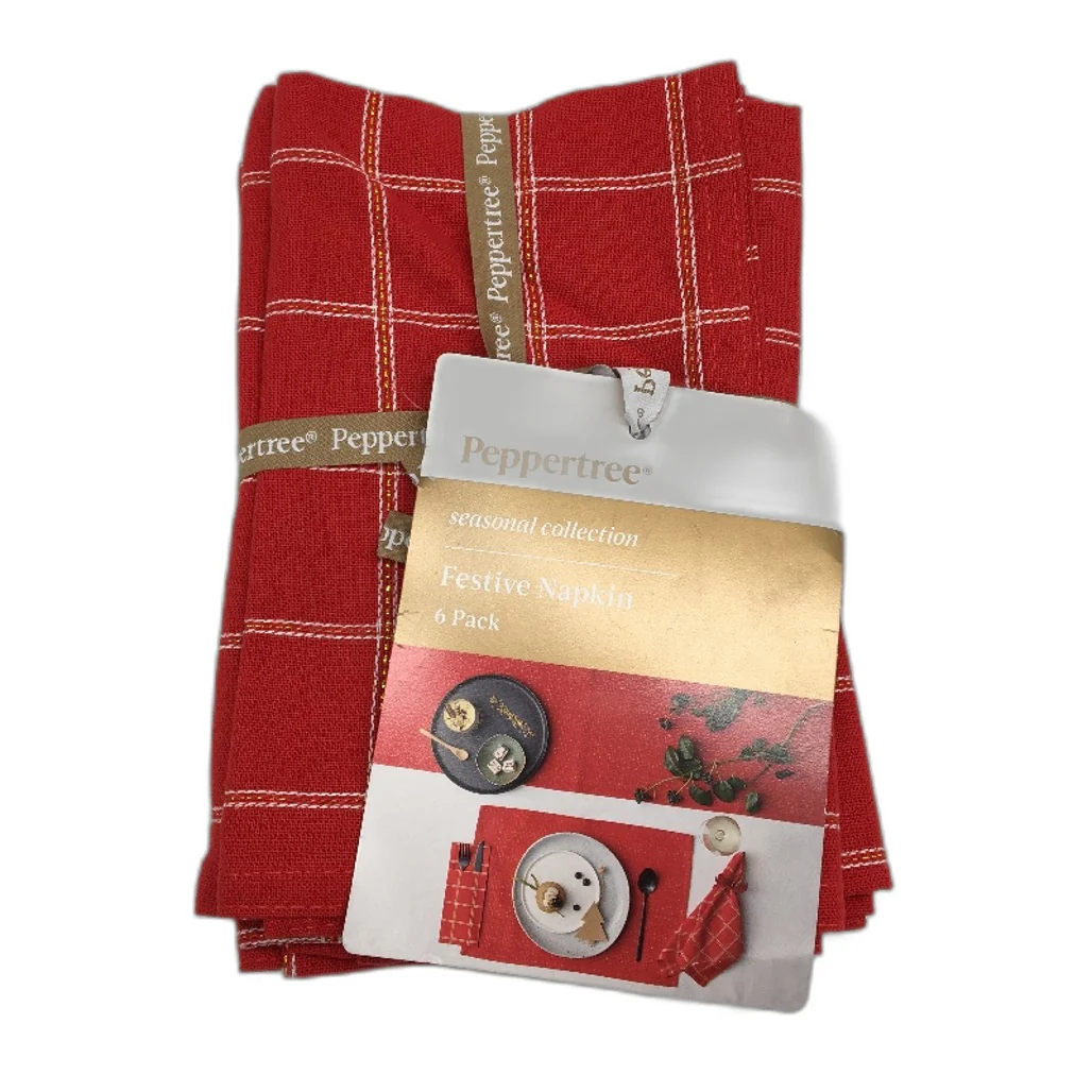 Peppertree Seasonal Collection Red Pom Pom Placemat and Fabric Napery Set NEW - Image 3