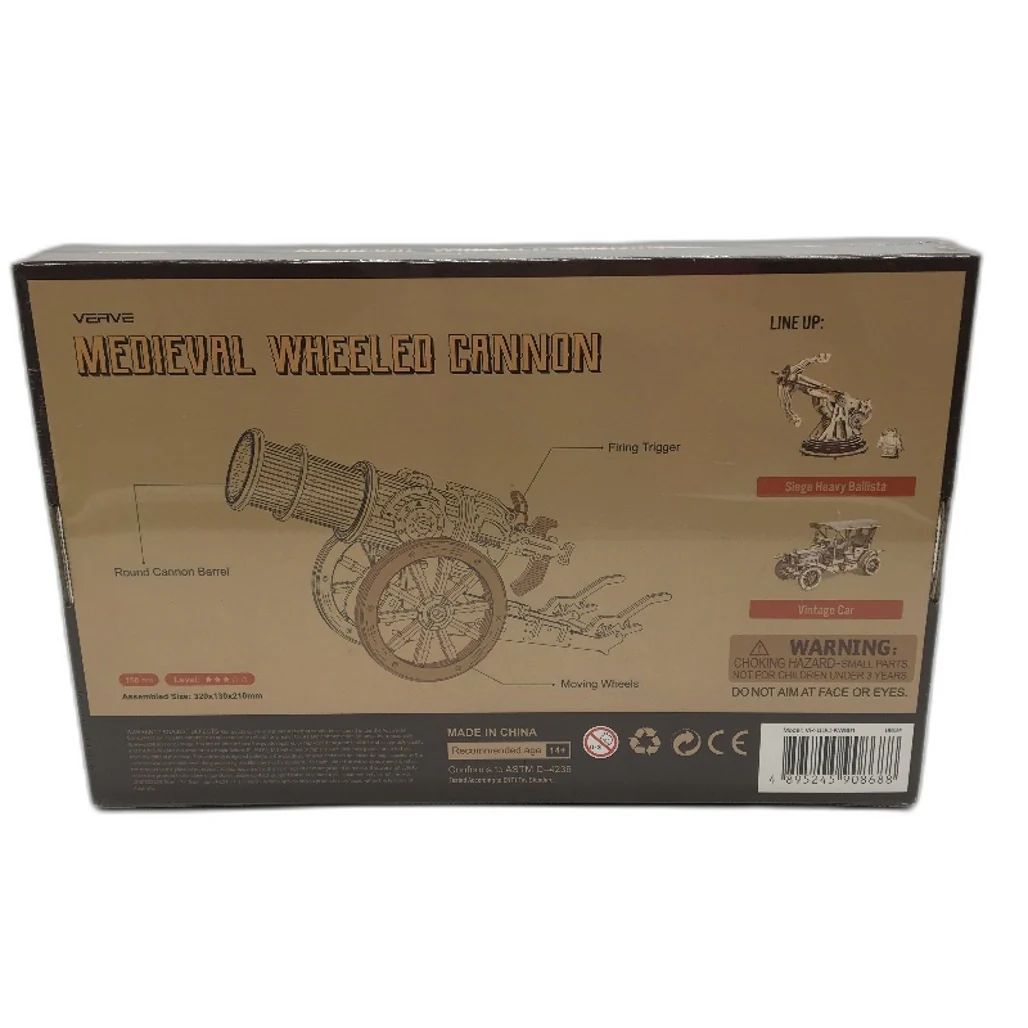 Verve 158 Piece Medieval Wheeled Cannon 3D Wooden Puzzle Ages 14+ NEW - Image 2