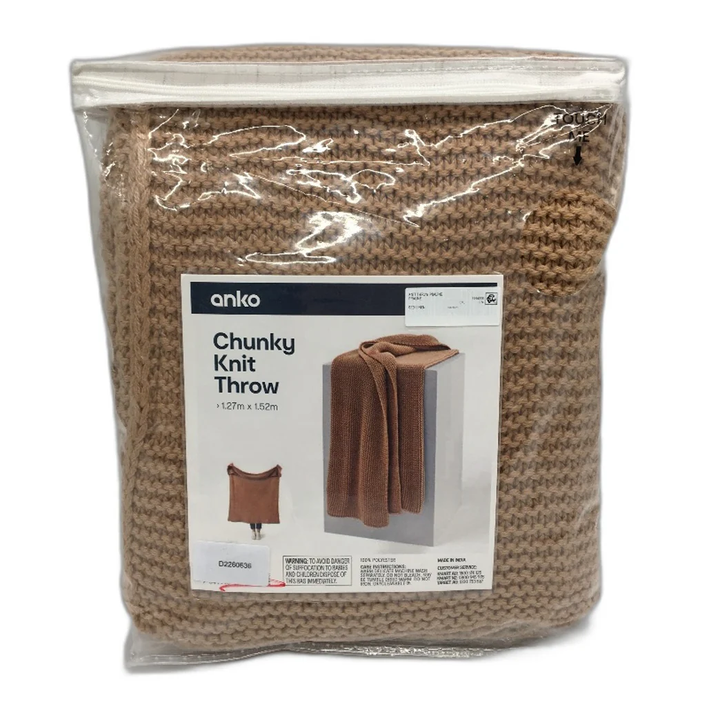 Home Decor Praline Tan Chunky Knit Textured Weave Throw Blanket 1.27x1.52m NEW - Image 3