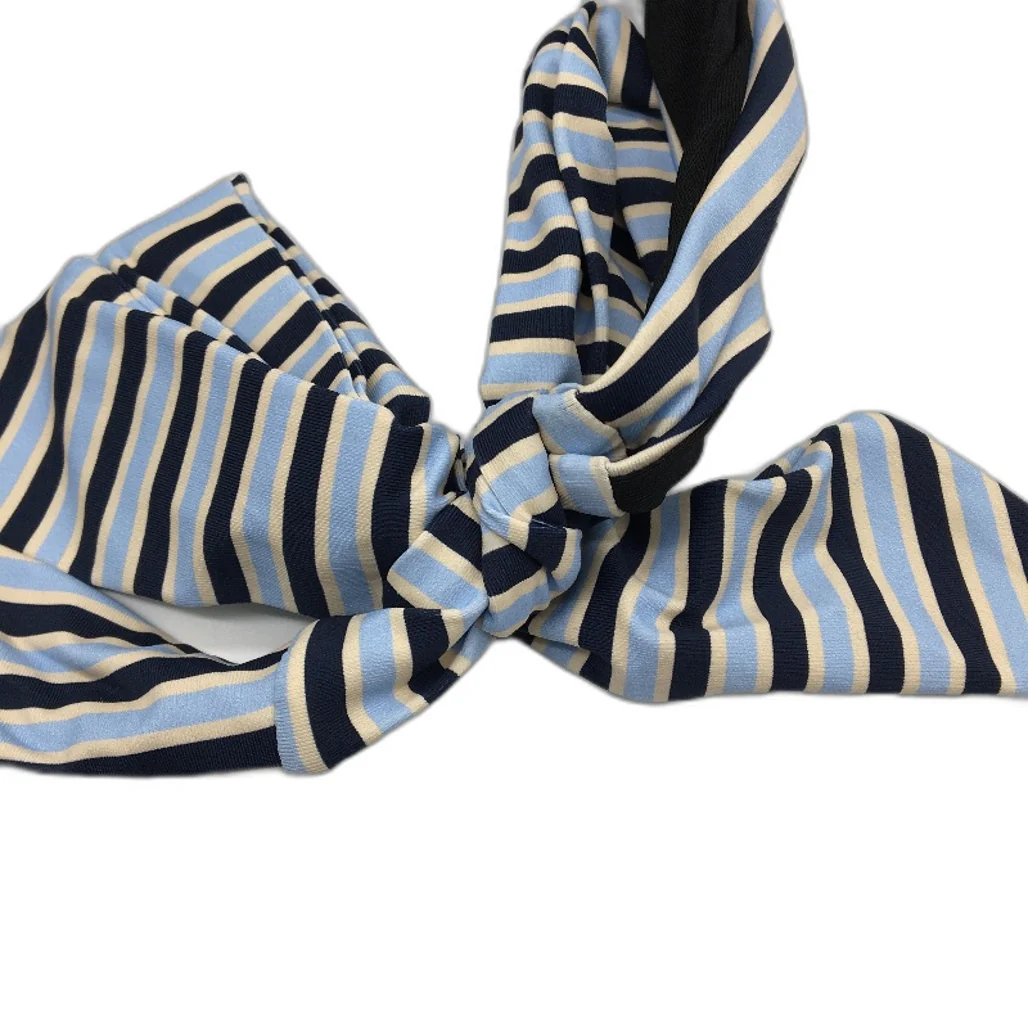 Myer Blue & Navy Stripe Patterned Padded Bather Swim Halter Top Ladies Size 10 - Image 4