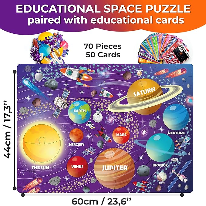 QUOKKA Our Solar System 70PCS Jigsaw Puzzles & 50 Cards Learn Space Age 3Y+ NEW - Image 2
