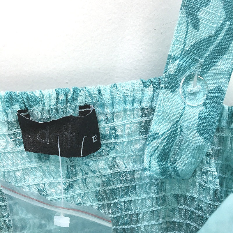 Dotti Bella Skater Teal Mono Floral Shirred Back Mini Dress Ladies Sz AU 12 NEW - Image 3