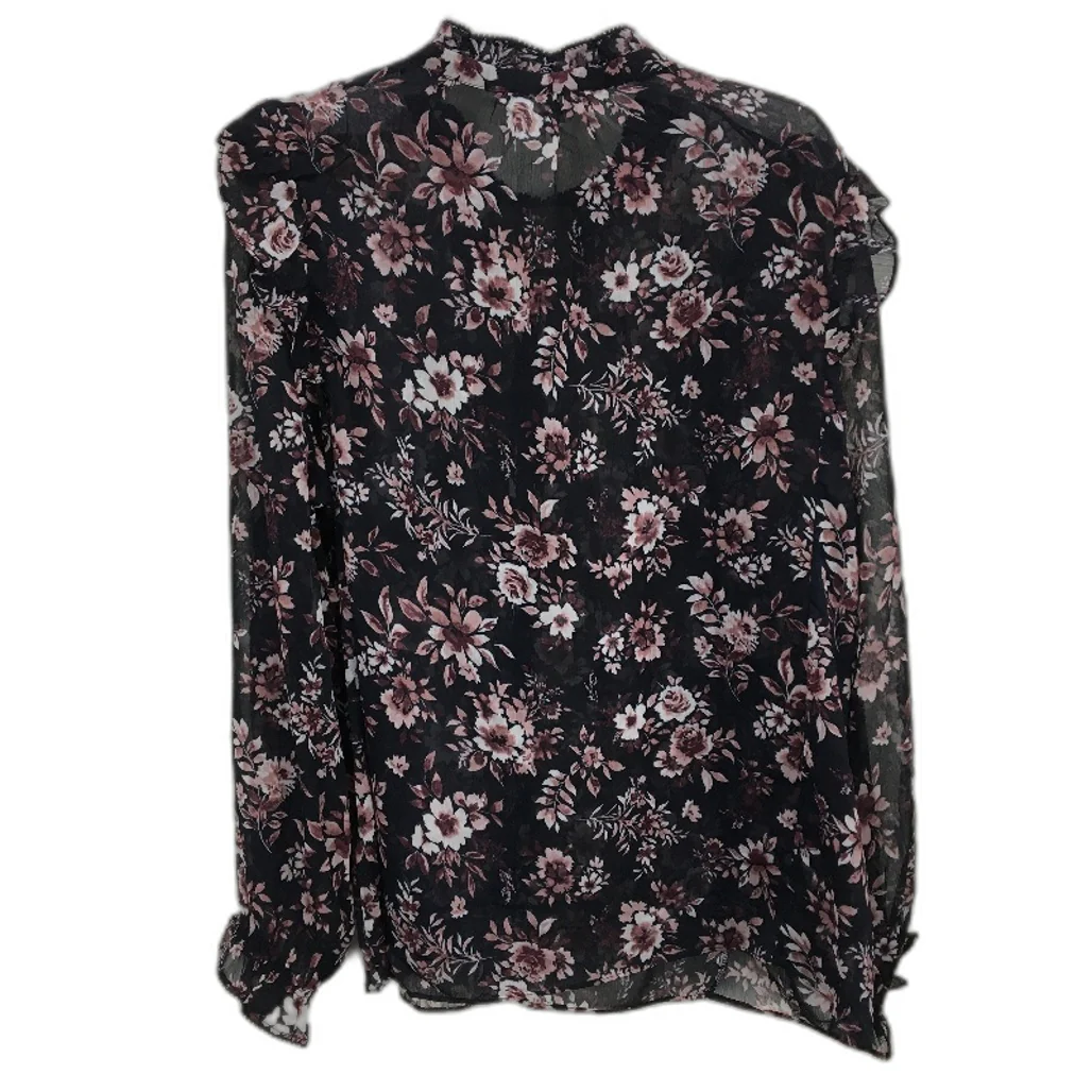 Jacqui.E Melania Flower Whispers Frill Detail Black Blouse Ladies Size AU 18 NEW - Image 2