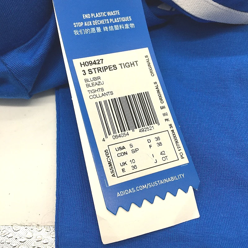 Adidas AdiColor Classics 3 Stripes Blue Bird Cotton Tights Ladies Size UK 10 NEW - Image 4
