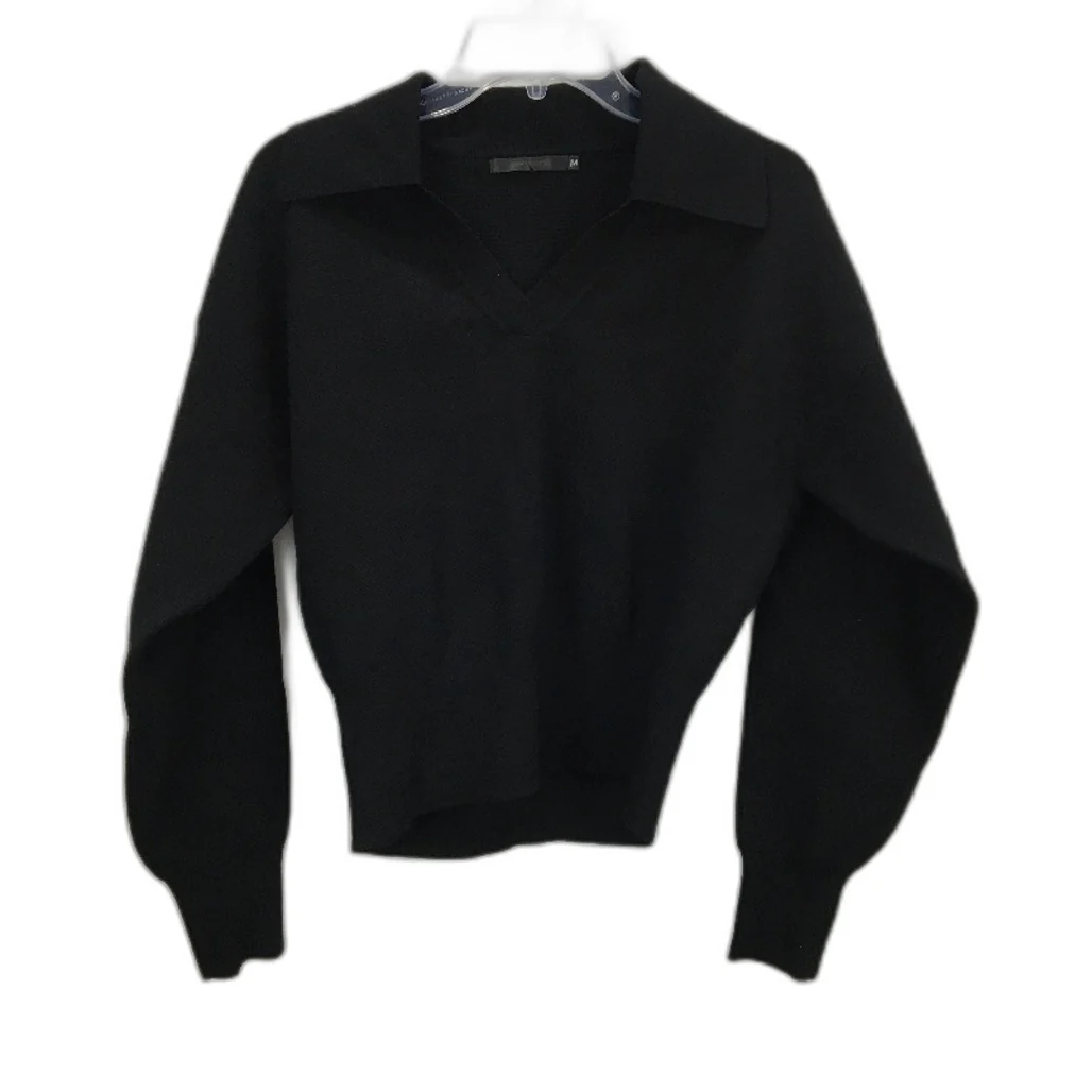Portmans Camille Collared Knit Black Long Sleeve Top Ladies Size Medium NEW