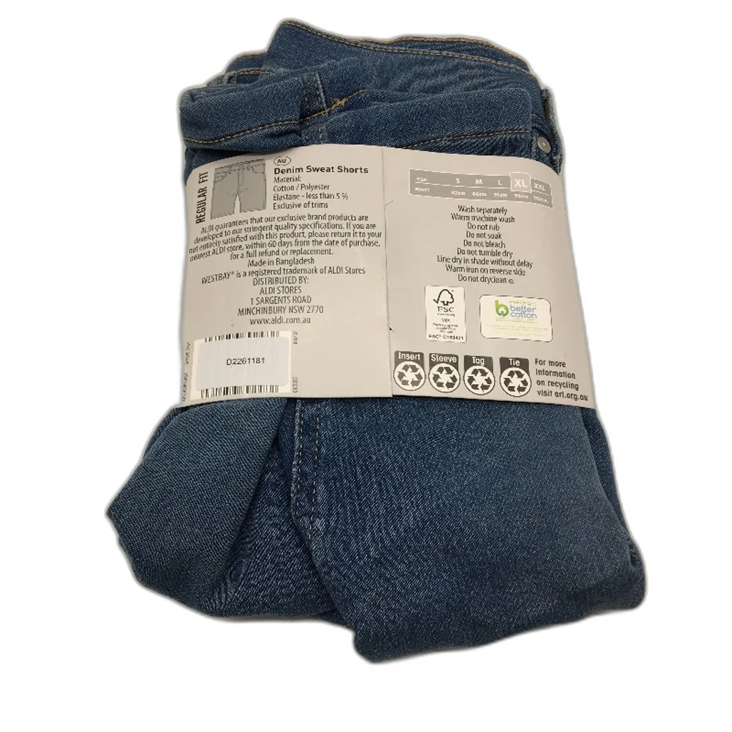 Westbay Regular Fit Mid Fade Blue Denim Sweat Shorts Mens Size XL NEW - Image 2