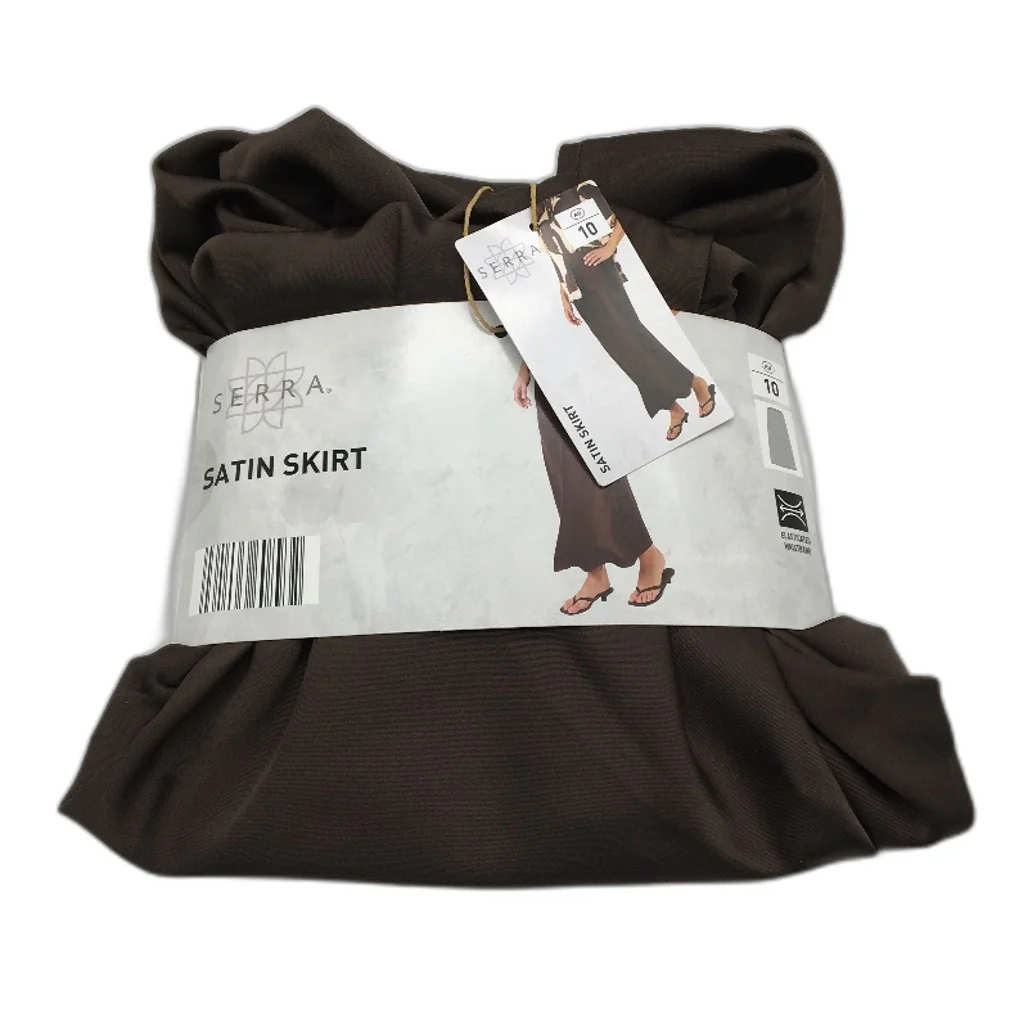Serra Chocolate Brown Long Elasticated Waistband Satin Skirt Ladies Size 10 NEW