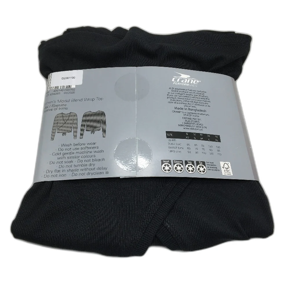 Crane Performance Black Moisture Regulating Modal Blend Wrap Top Size M NEW - Image 2