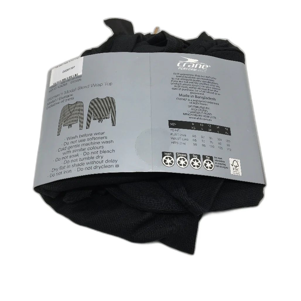 Crane Performance Black Moisture Regulating Modal Blend Wrap Top Size XS NEW - Image 2