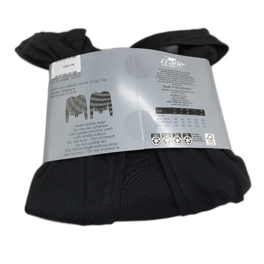 Crane Performance Black Moisture Regulating Modal Blend Wrap Top Size L NEW - Image 2