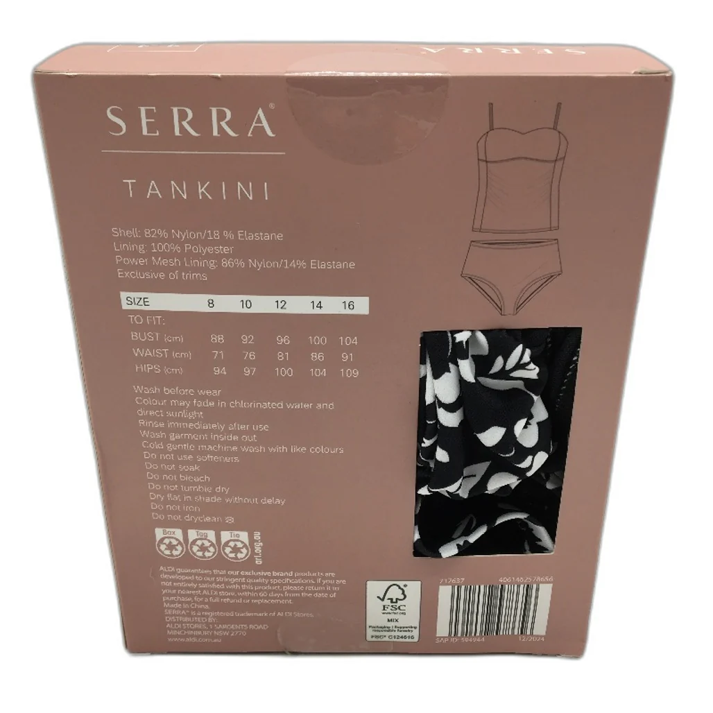 Serra Black White Floral Print 2 Piece Removable Straps Tankini Set Size 14 NEW - Image 2