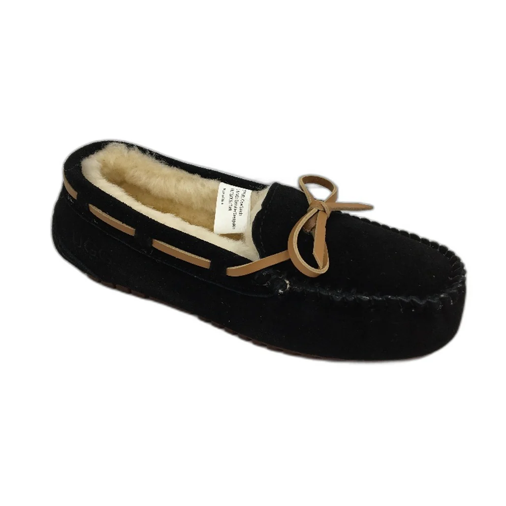 UGG Outback AUS Sheepskin Black Moccasin Tirari Slippers Ladies US 8 EU 39 NEW