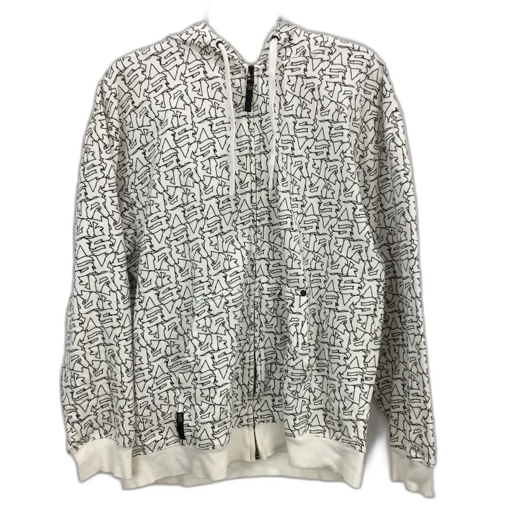 Vans Graffiti Print Full Zip Fleece White Hooded Jacket Mens Size Medium