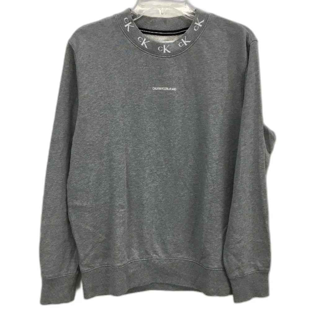 Calvin Klein Jeans Logo Crew Neck Grey Marle Terry Jumper Mens Size Medium