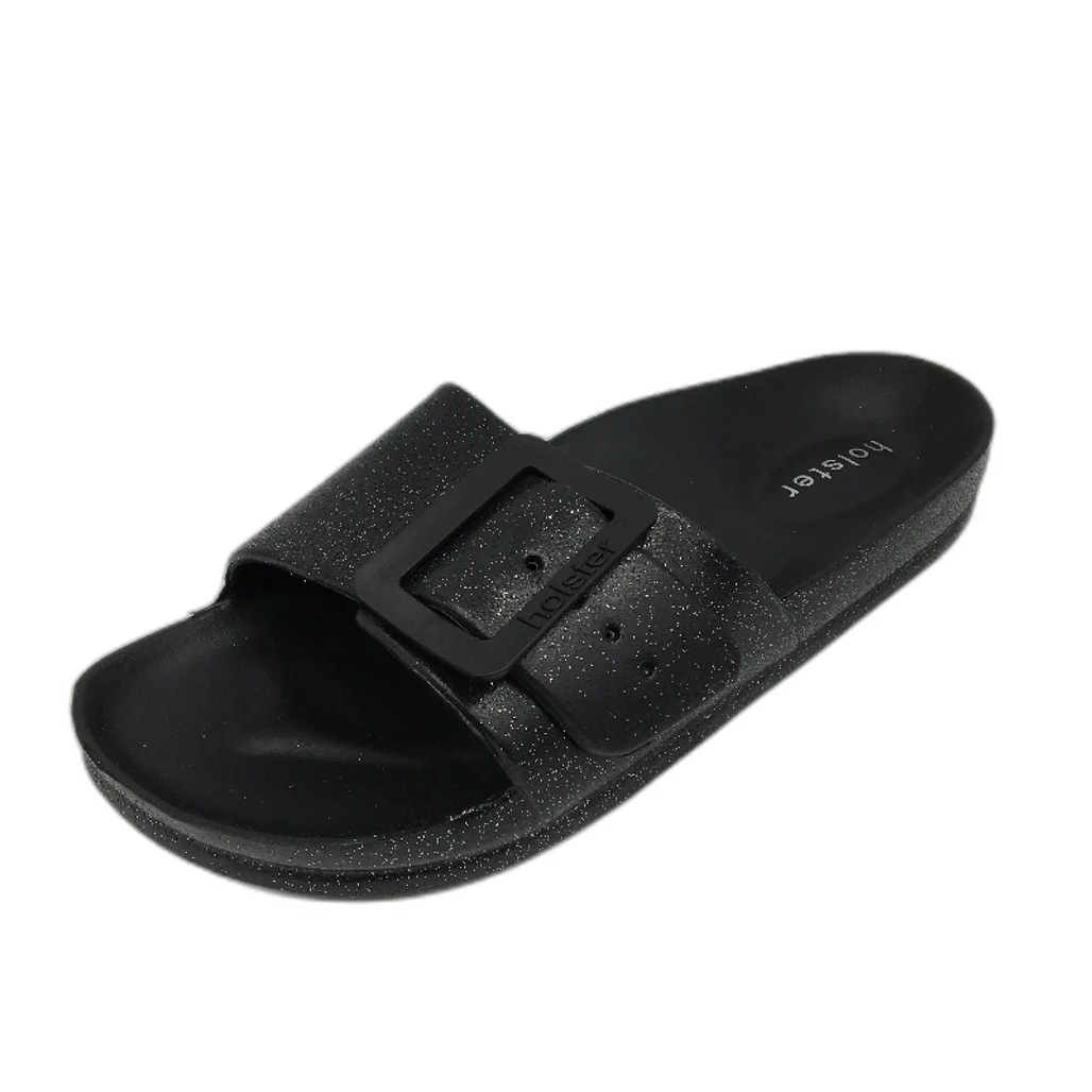 Holster Australia Black Solace Buckle Glitter Slide Sandal Ladies AU 7 EU 38 NEW