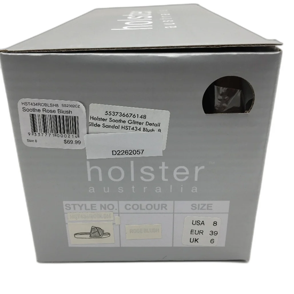 Holster Australia Sooth Rose Blush Glitter Detail Slides Ladies AU 8 EU 39 NEW - Image 8