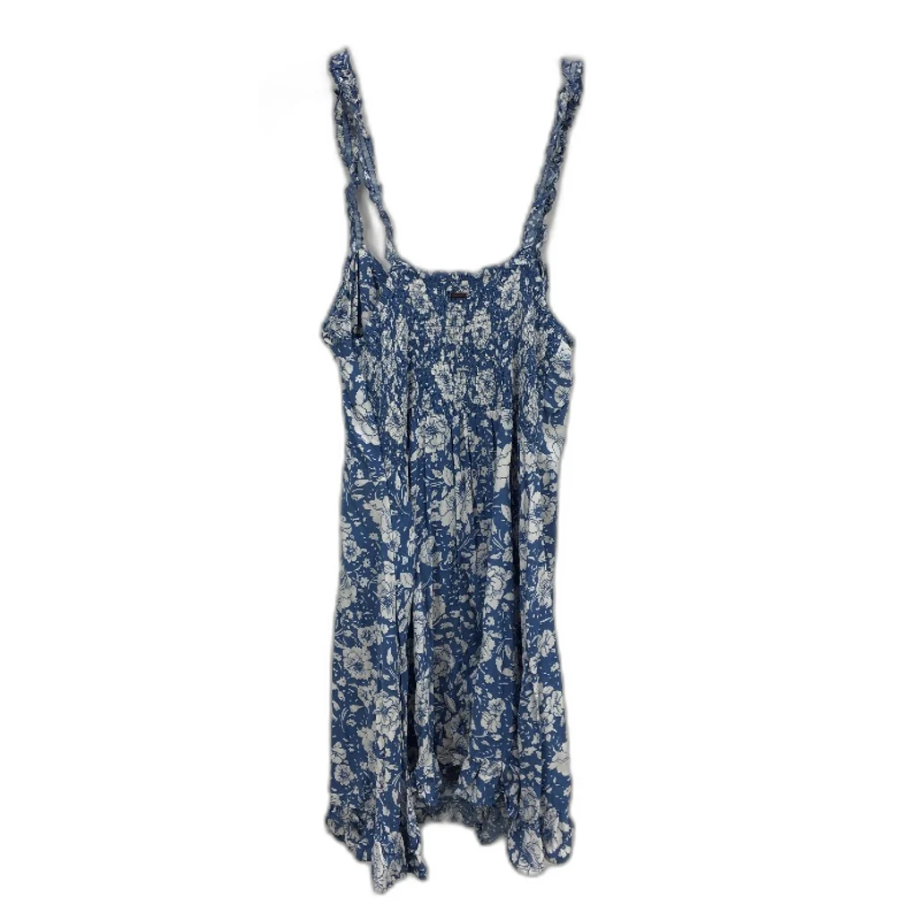 Ghanda 1984 Frilly Ruched Back Blue Floral Mini Dress Ladies Size Large - Image 2