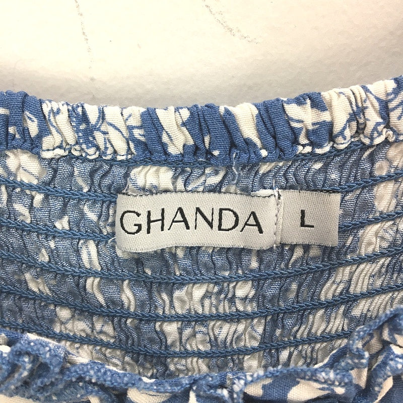 Ghanda 1984 Frilly Ruched Back Blue Floral Mini Dress Ladies Size Large - Image 4