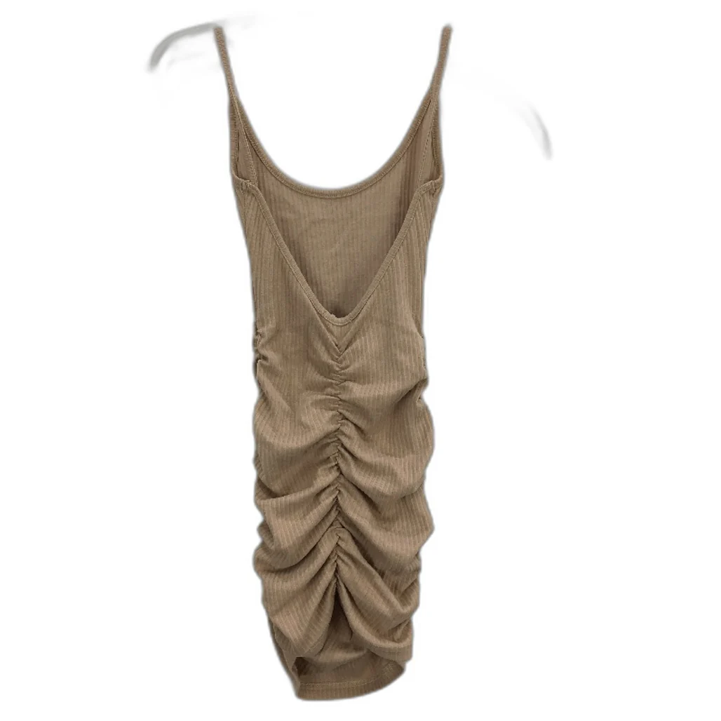 Pretty Little Thing Strappy Rib Ruched Beige Bodycon Dress Ladies Size AU 10 - Image 2