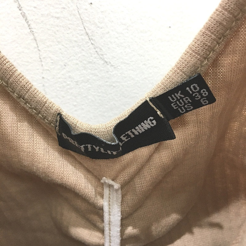 Pretty Little Thing Strappy Rib Ruched Beige Bodycon Dress Ladies Size AU 10 - Image 4