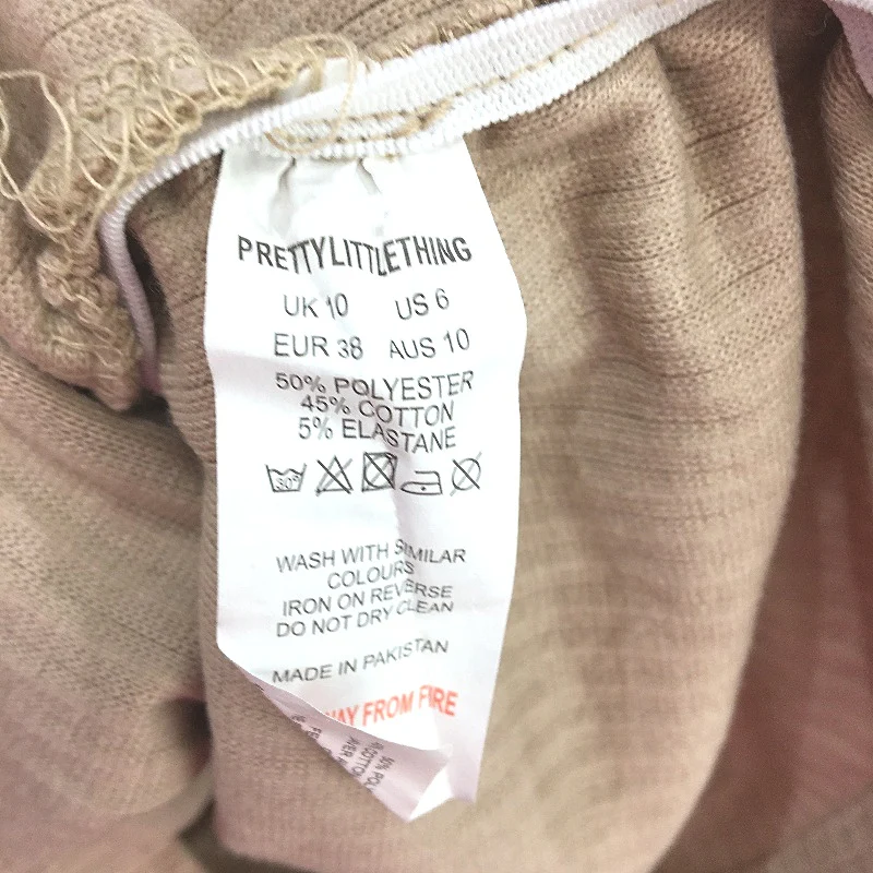 Pretty Little Thing Strappy Rib Ruched Beige Bodycon Dress Ladies Size AU 10 - Image 5
