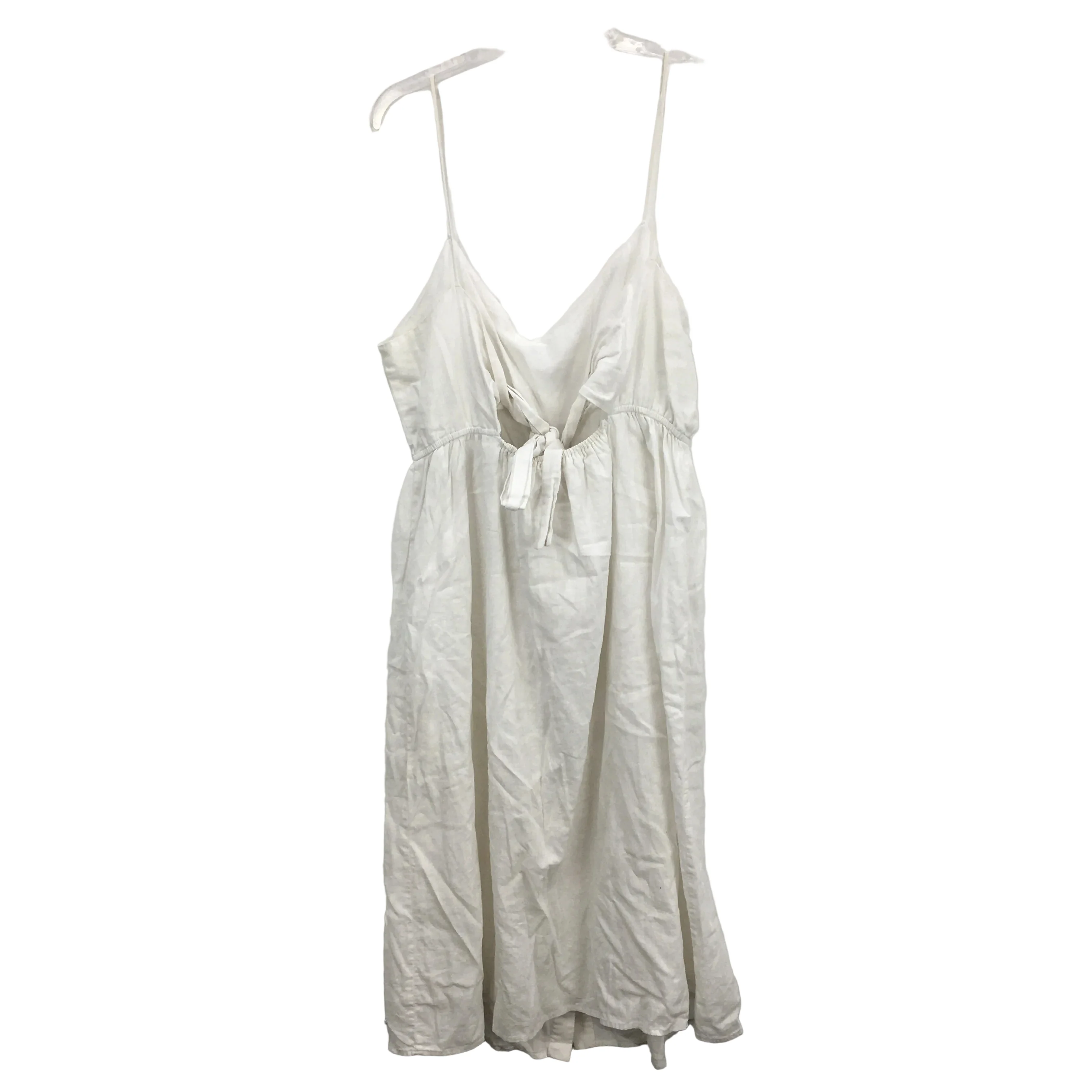 Ghanda Bow Back Strappy Sweetheart White Linen Summer Dress Ladies Size Large - Image 2