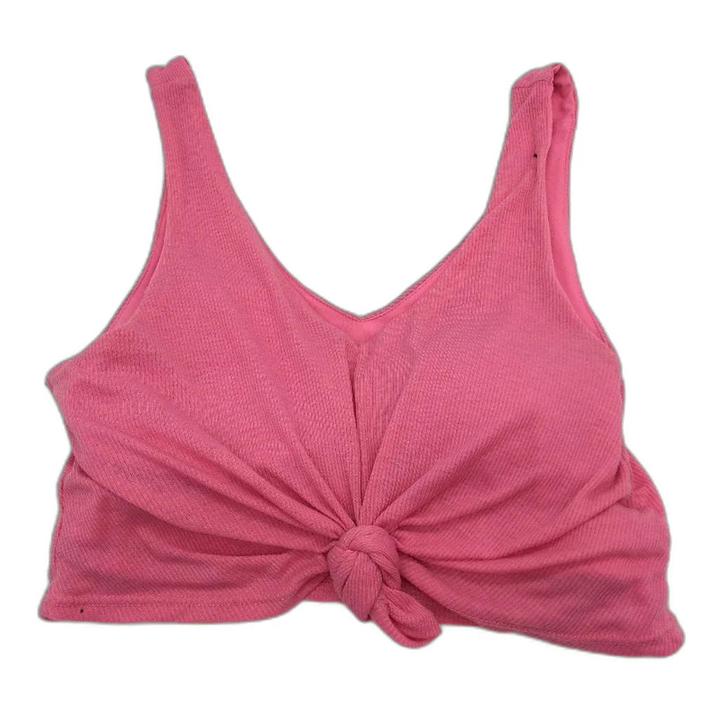 Cotton On Body Ribbed Twist Front Barbie Pink Crop Top Ladies Size Small