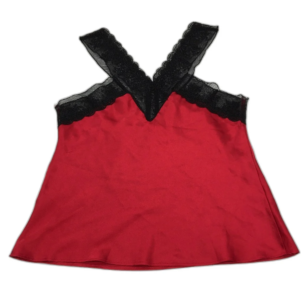 BrasNThings Satin Red Black Lacey V Neck Camisole Ladies Size 8 - Image 2