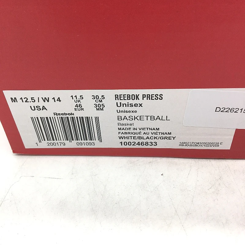 Reebok Press White Fabric Basketball Sneakers Unisex US M12.5 W14 EU 46 NEW - Image 7