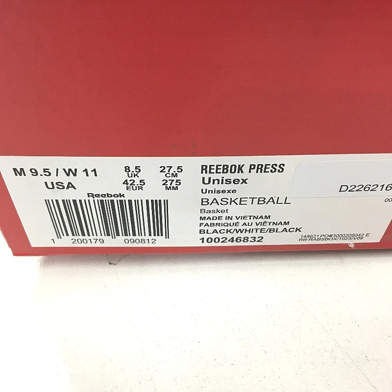 Reebok Press Black Fabric Basketball Sneakers Unisex US M9.5 W11 EU 42.5 NEW - Image 7