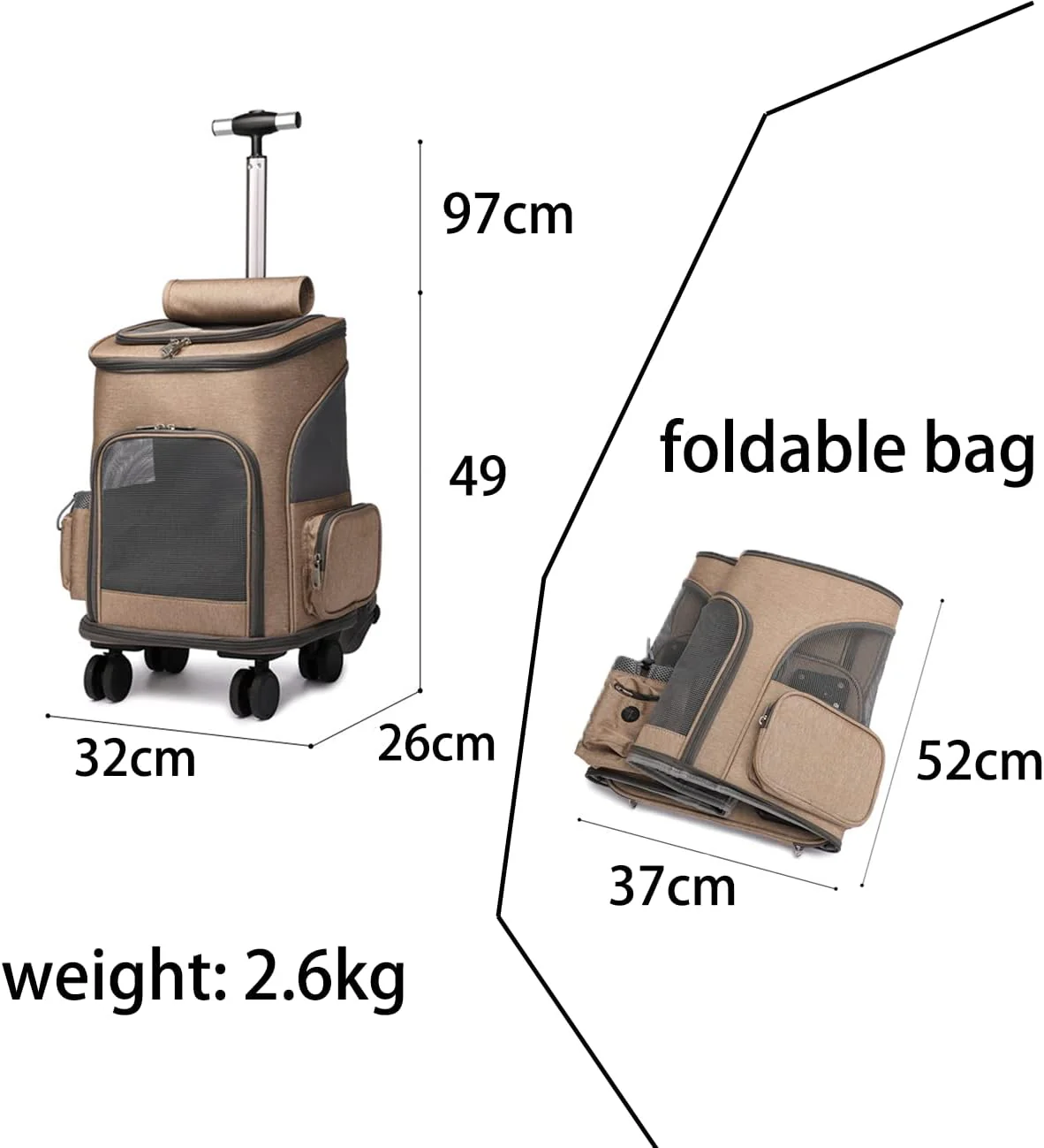 J&C Rolling Pet Carrier Travel Carry Backpack Telescopic Handle NEW - Image 3