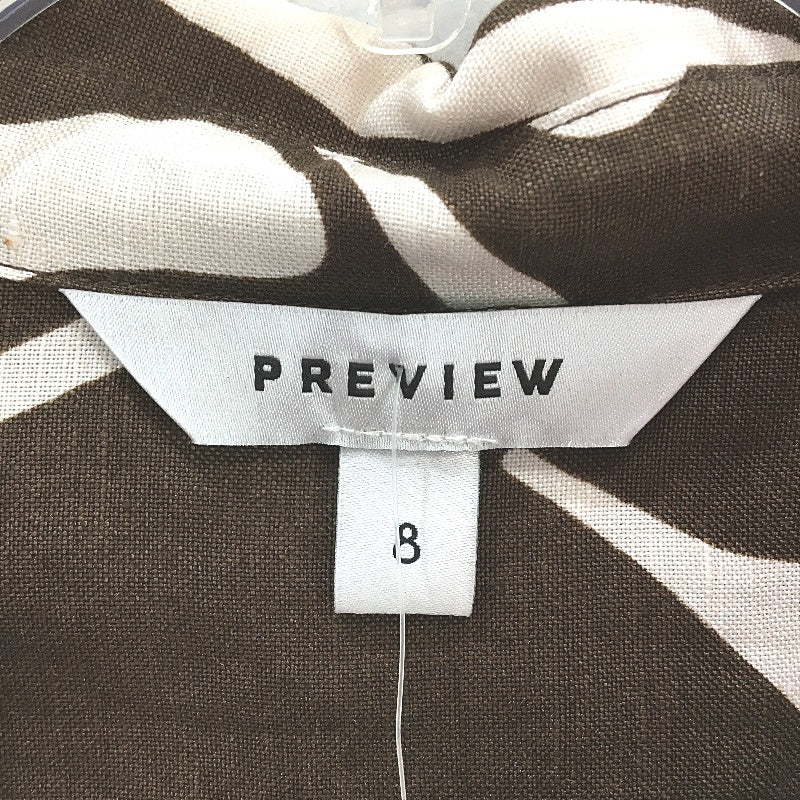 Preview Brown & Cream Patterned Linen Blend Shirt Dress Ladies Size 8 NEW - Image 3