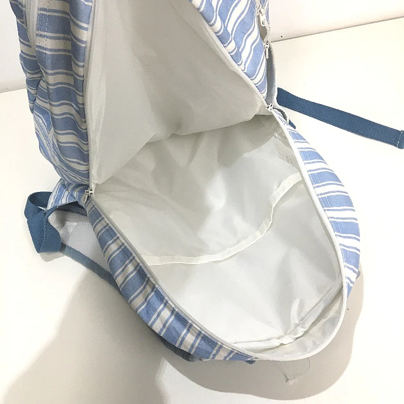 Washable Cotton Feel Large Beach Blue Striped Front Zipped Pocket Backpack NEW - Image 4