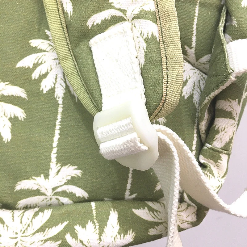 Washable Cotton Feel Large Beach Green Palm Front Zipped Pocket Backpack NEW - Image 4