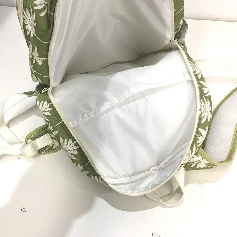 Washable Cotton Feel Large Beach Green Palm Front Zipped Pocket Backpack NEW - Image 5